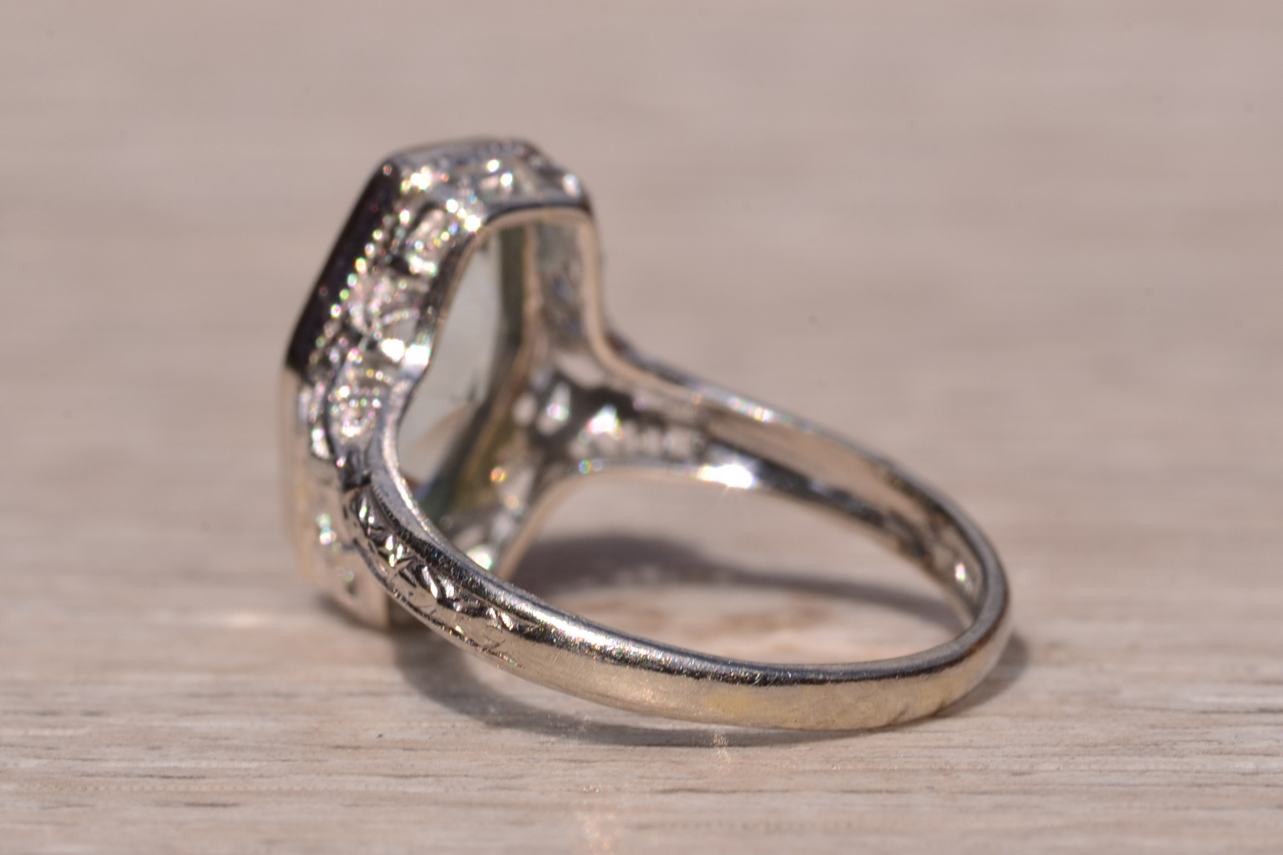 SOLD - The Karron: Ladies Antique Novelty Cut Aquamarine Filigree Ring in 14K - Image 4