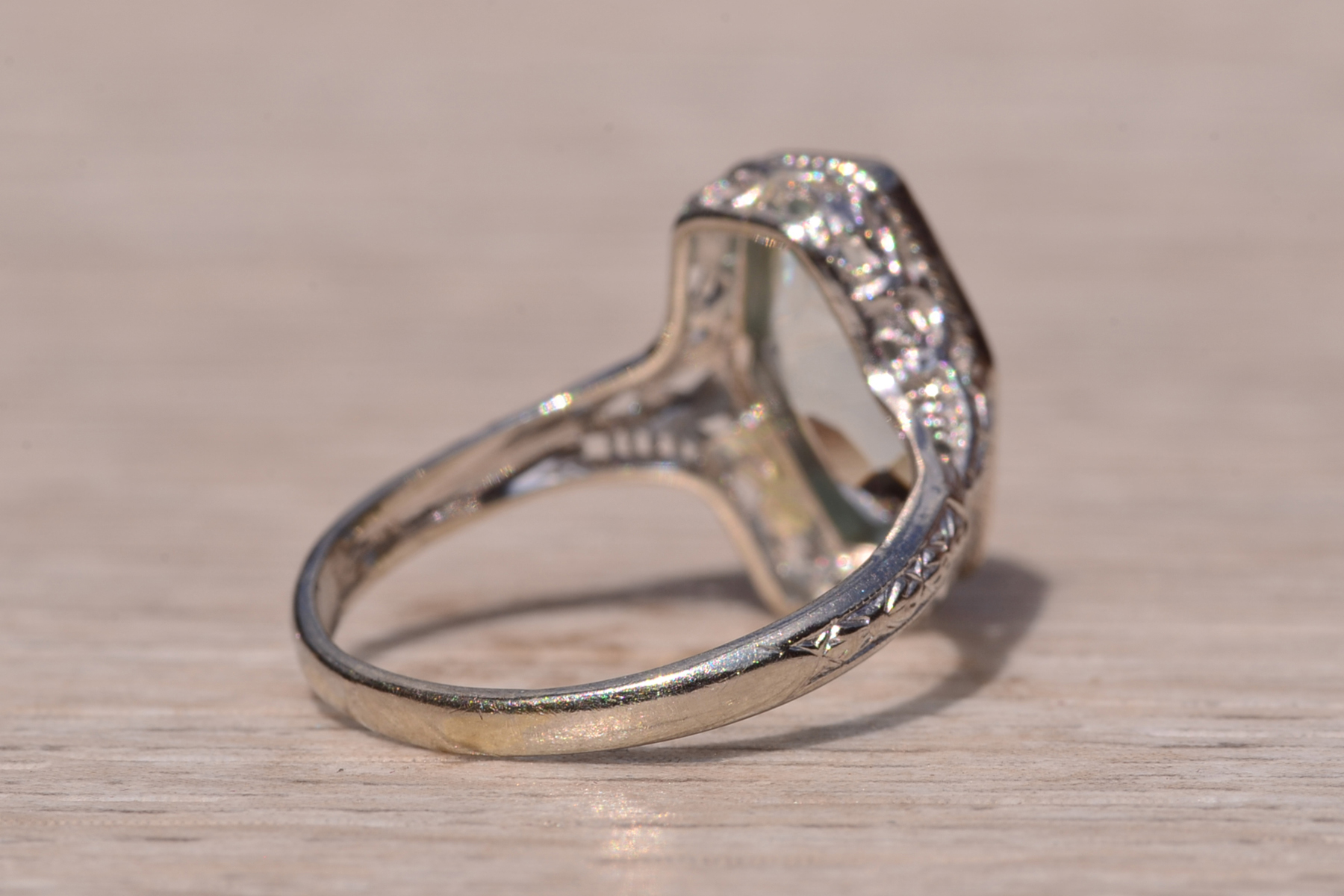 SOLD - The Karron: Ladies Antique Novelty Cut Aquamarine Filigree Ring in 14K - Image 5