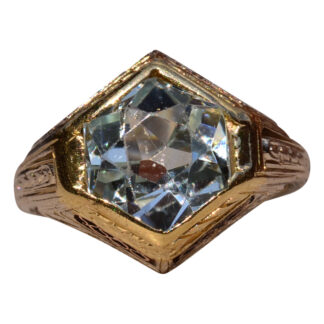 SOLD - The Kirwan:  Ladies Antique Filigree 14K Two Tone Aquamarine Cocktail Ring