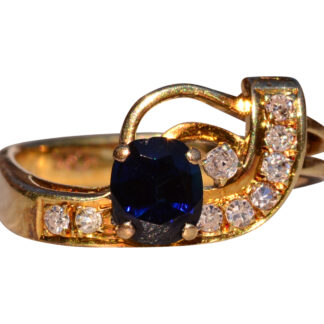 The 74th Street:  Mid Century Sapphire and Diamond Ring in Yellow Gold