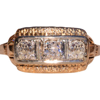 The 7th Street: Late Art Deco Era Past Present and Future Three Diamond Ring in Yellow Gold