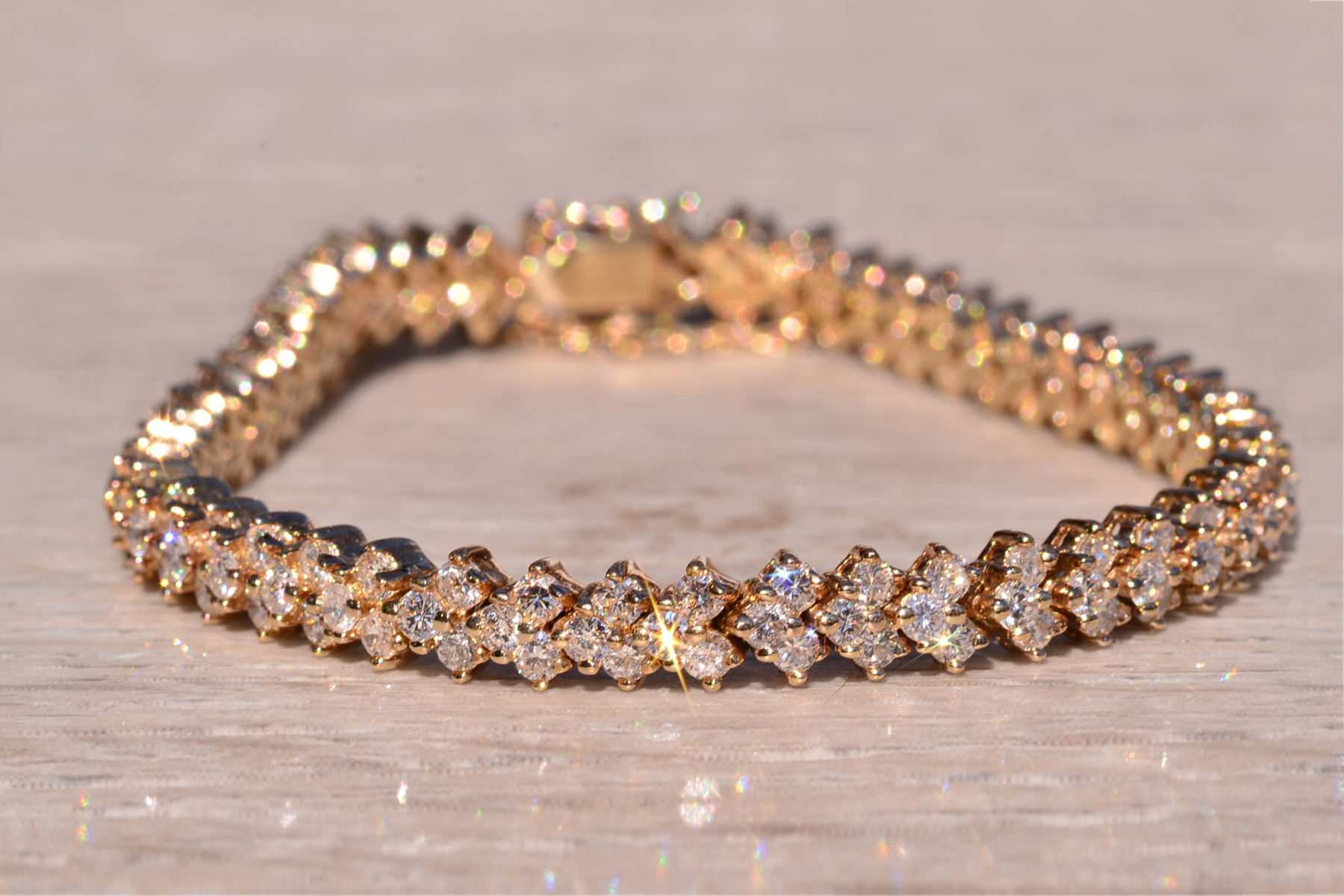 The 15th Street: Triple Row Natural Diamond Bracelet in Yellow Gold - Image 2