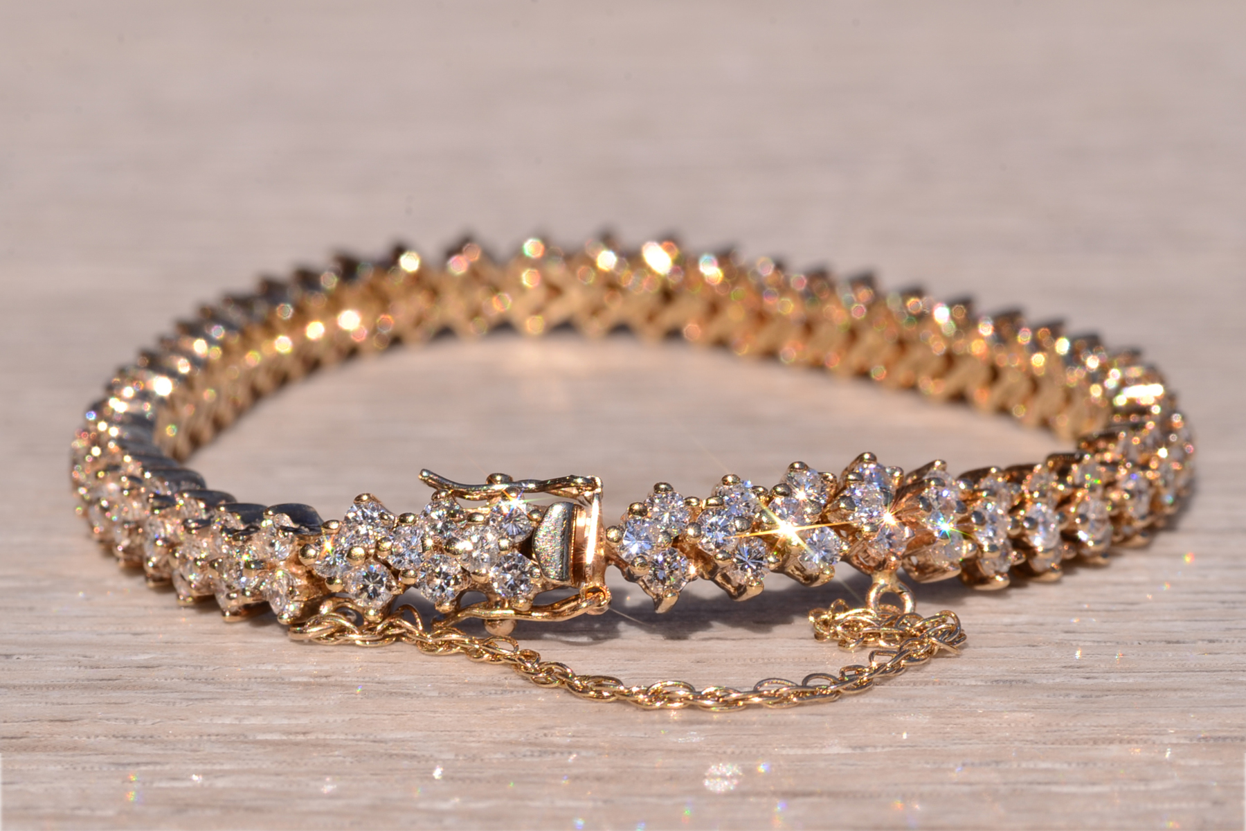 The 15th Street: Triple Row Natural Diamond Bracelet in Yellow Gold - Image 4