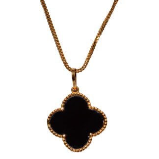 The 86th Street: Vintage 21 Karat Yellow Gold Clover Necklace with Onyx