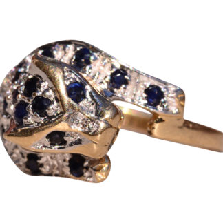 The 11th Street:  Big Cat Sapphire and Diamond Ring in Yellow Gold