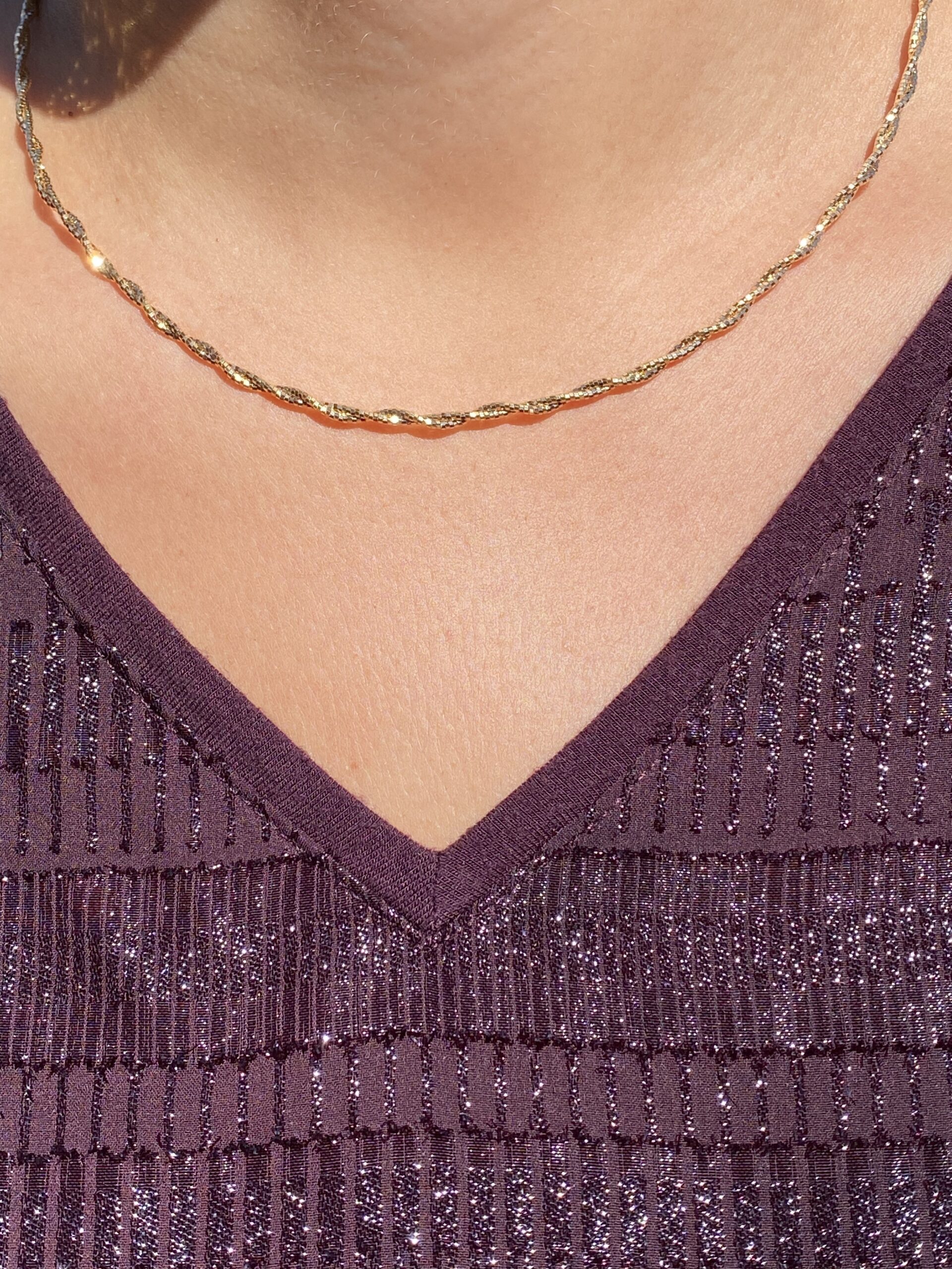 The 3rd Street: Twisted Diamond Cut Faceted Turkish Yellow Gold Necklace - Image 3