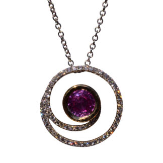 The 14th Street: Modern Pink Sapphire and Natural Diamond Necklace In White Gold