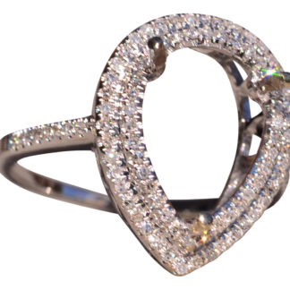 Pear Shaped Double Halo of Natural Diamond Mounting in White Gold