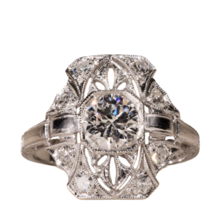 The Platinum Deco Flourish: Art Deco Natural Diamond Filigree Engagement Ring in Platinum
