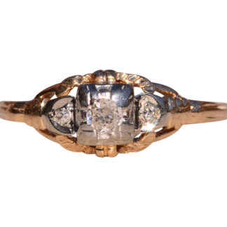 SOLD - The 73rd Street:  Retro Era Two Tone Promise Ring with Old Mine Cut Diamond