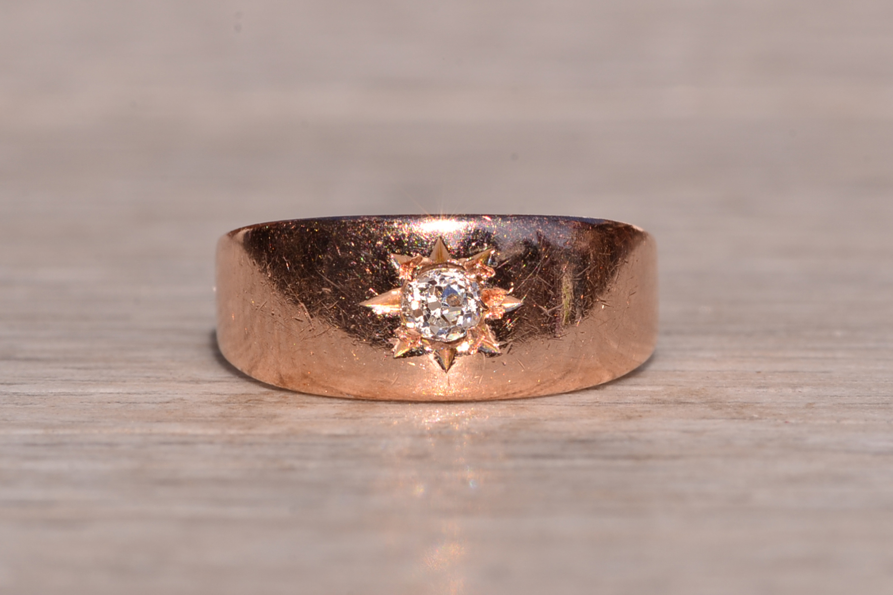 SOLD - The 82nd Street: Antique Rose Gold and Chunky Old Mine Cut Natural Diamond Ring - Image 2