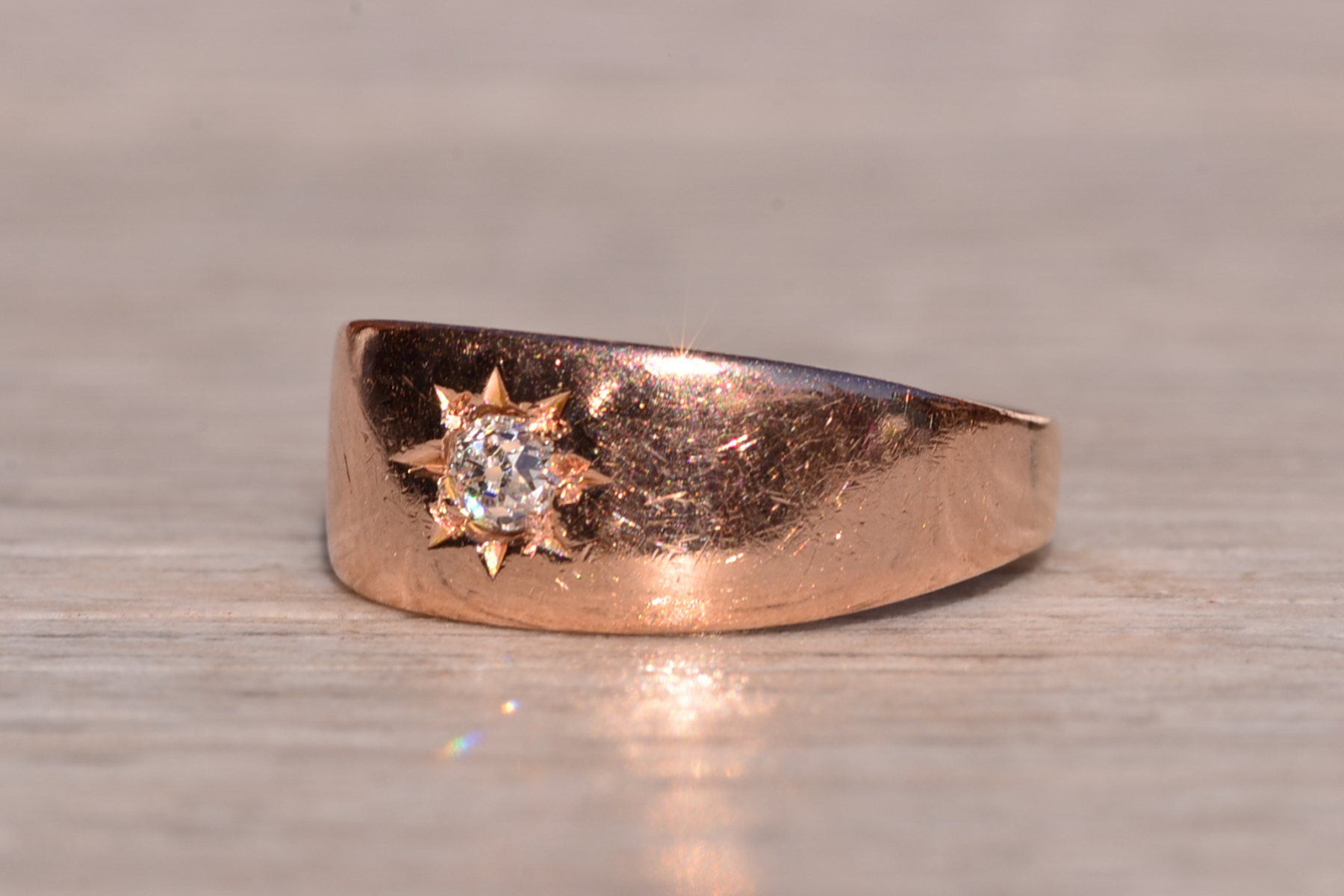 SOLD - The 82nd Street: Antique Rose Gold and Chunky Old Mine Cut Natural Diamond Ring - Image 3