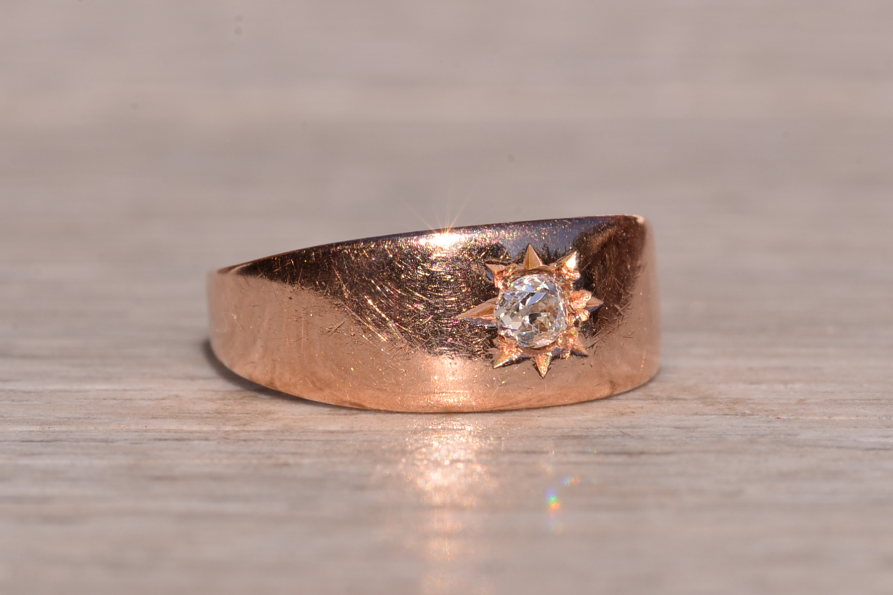 SOLD - The 82nd Street: Antique Rose Gold and Chunky Old Mine Cut Natural Diamond Ring - Image 6