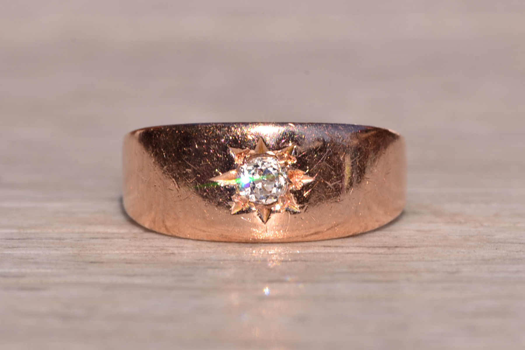 SOLD - The 82nd Street: Antique Rose Gold and Chunky Old Mine Cut Natural Diamond Ring - Image 7