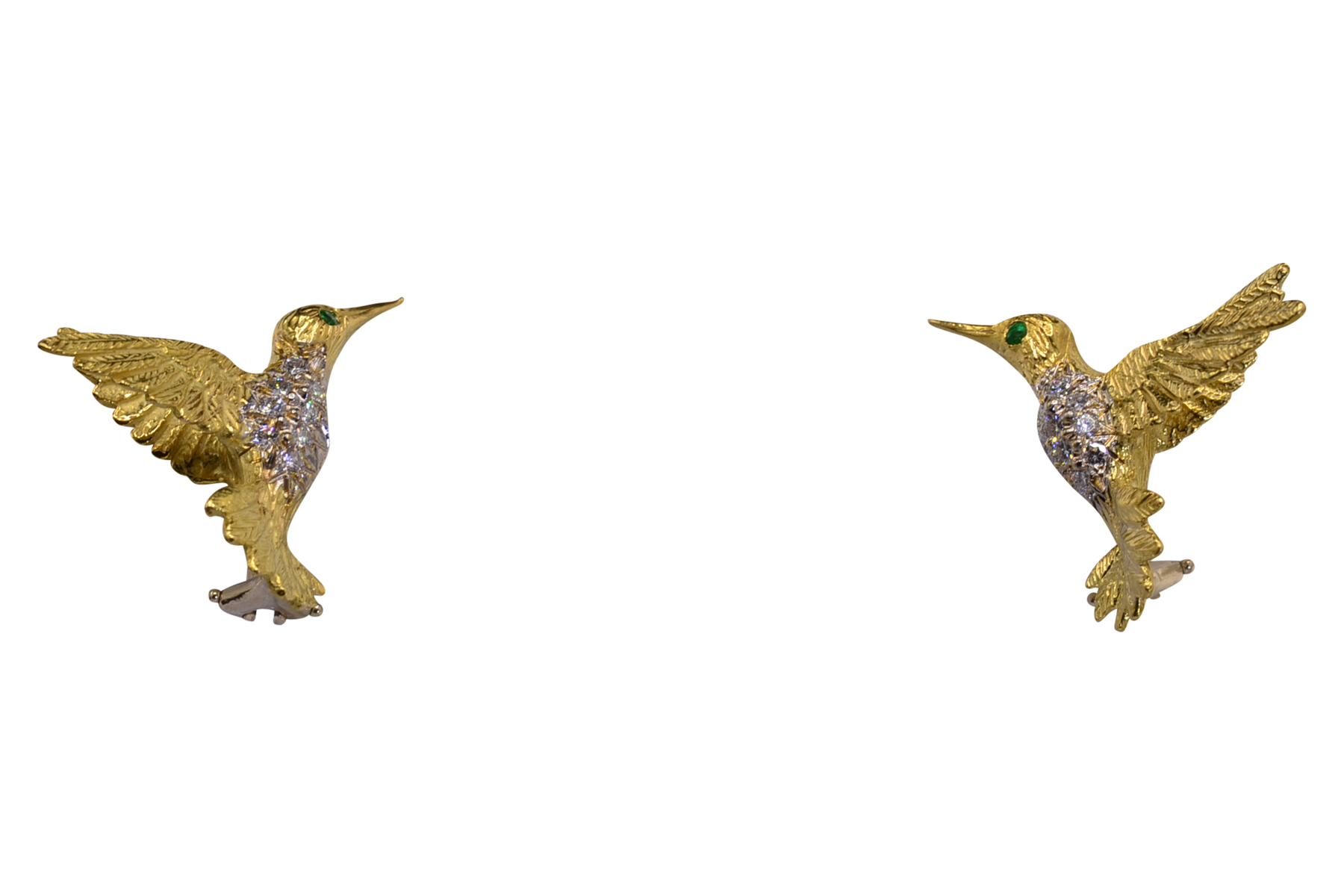 SOLD - The 18th Street: Mid Century Hummingbird Earrings in Yellow Gold