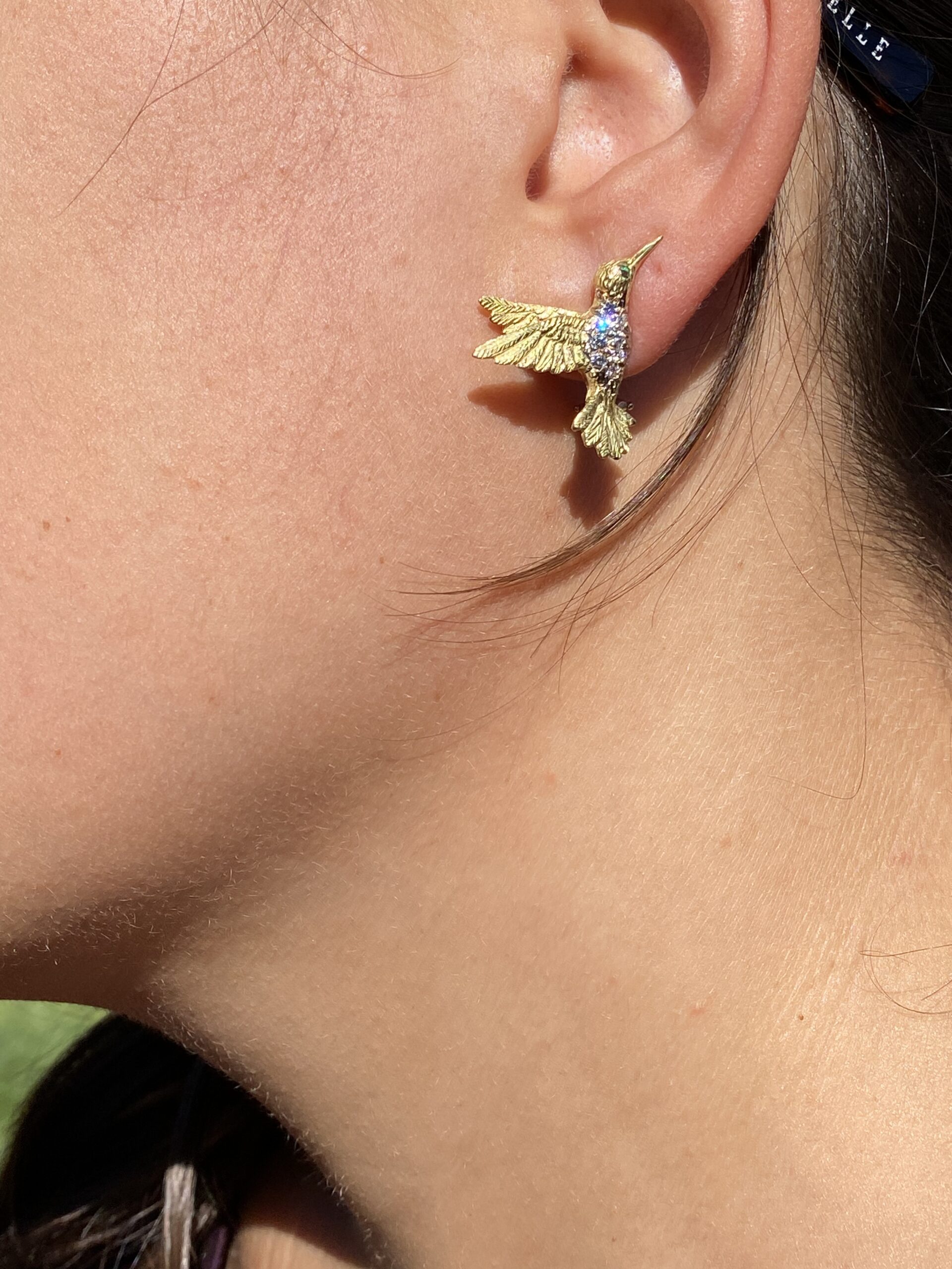 SOLD - The 18th Street: Mid Century Hummingbird Earrings in Yellow Gold - Image 6