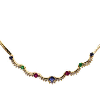 The 60th Street: Vintage Yellow Gold Sapphire, Emerald, Ruby, and Diamond Necklace