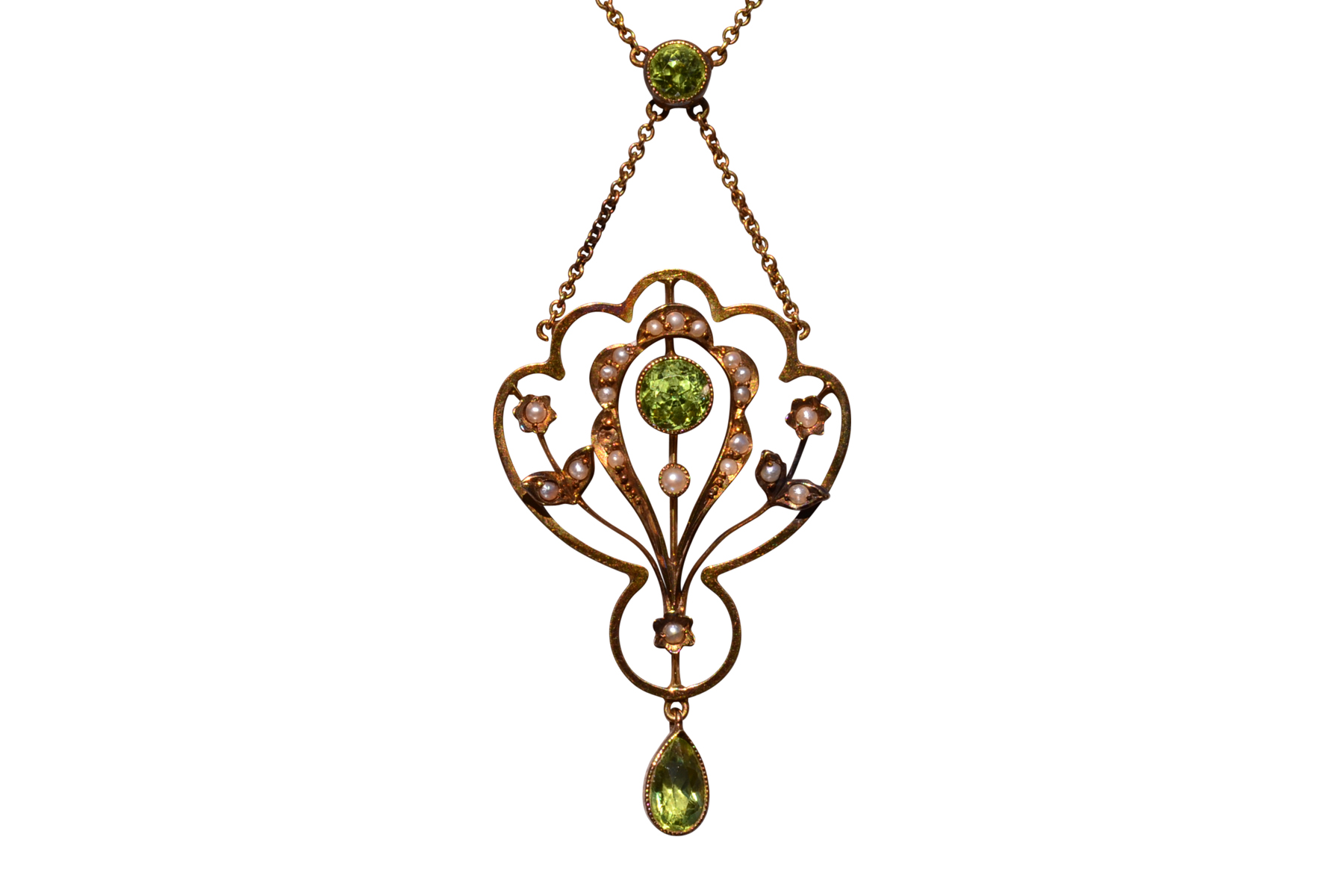 SOLD - The 62nd Street: Art Nouveau Necklace Set with Peridot and Seed Pearl
