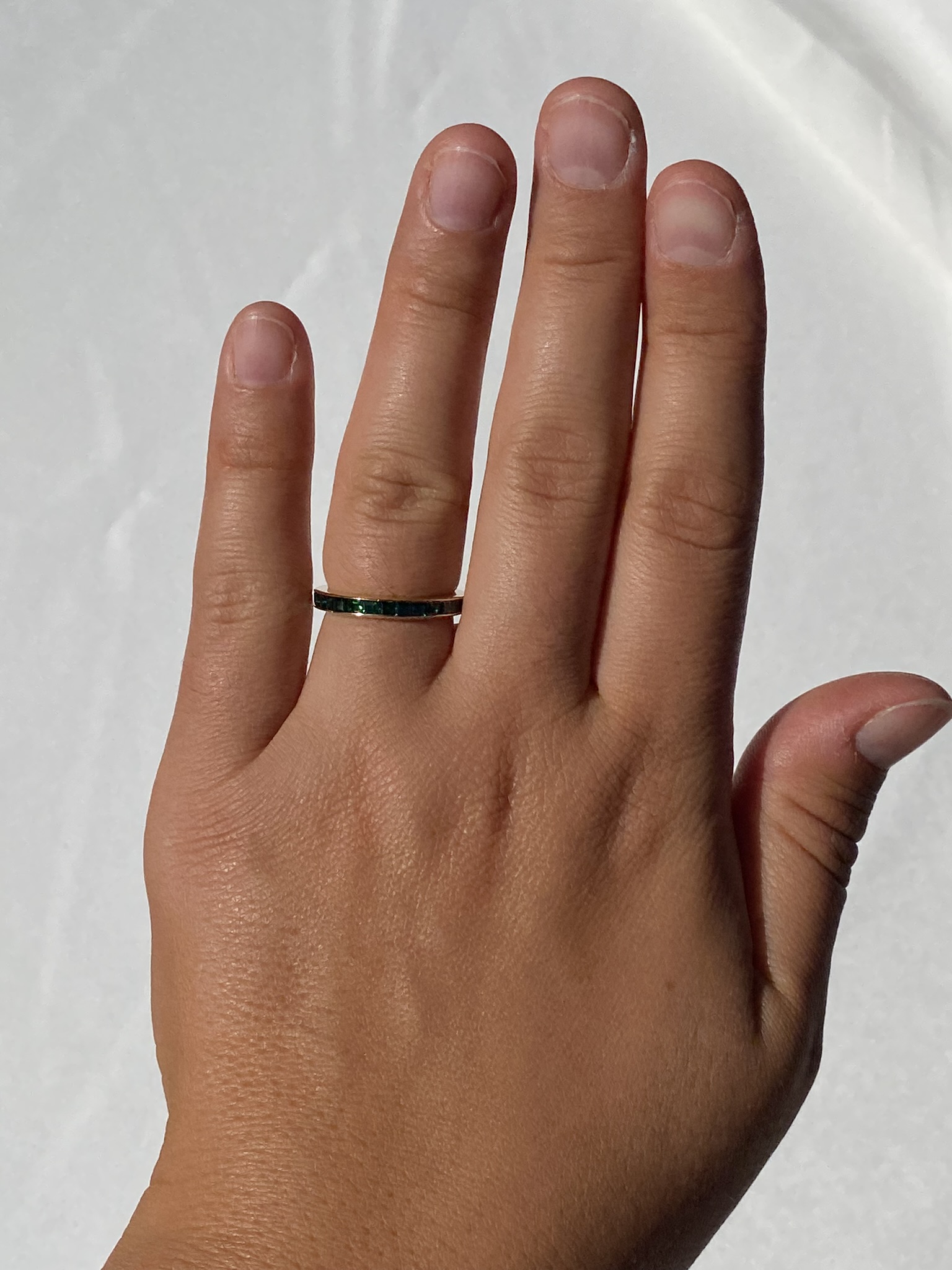 SOLD - The 49th Street: Vintage Channel Set Emerald Eternity Band - Image 6