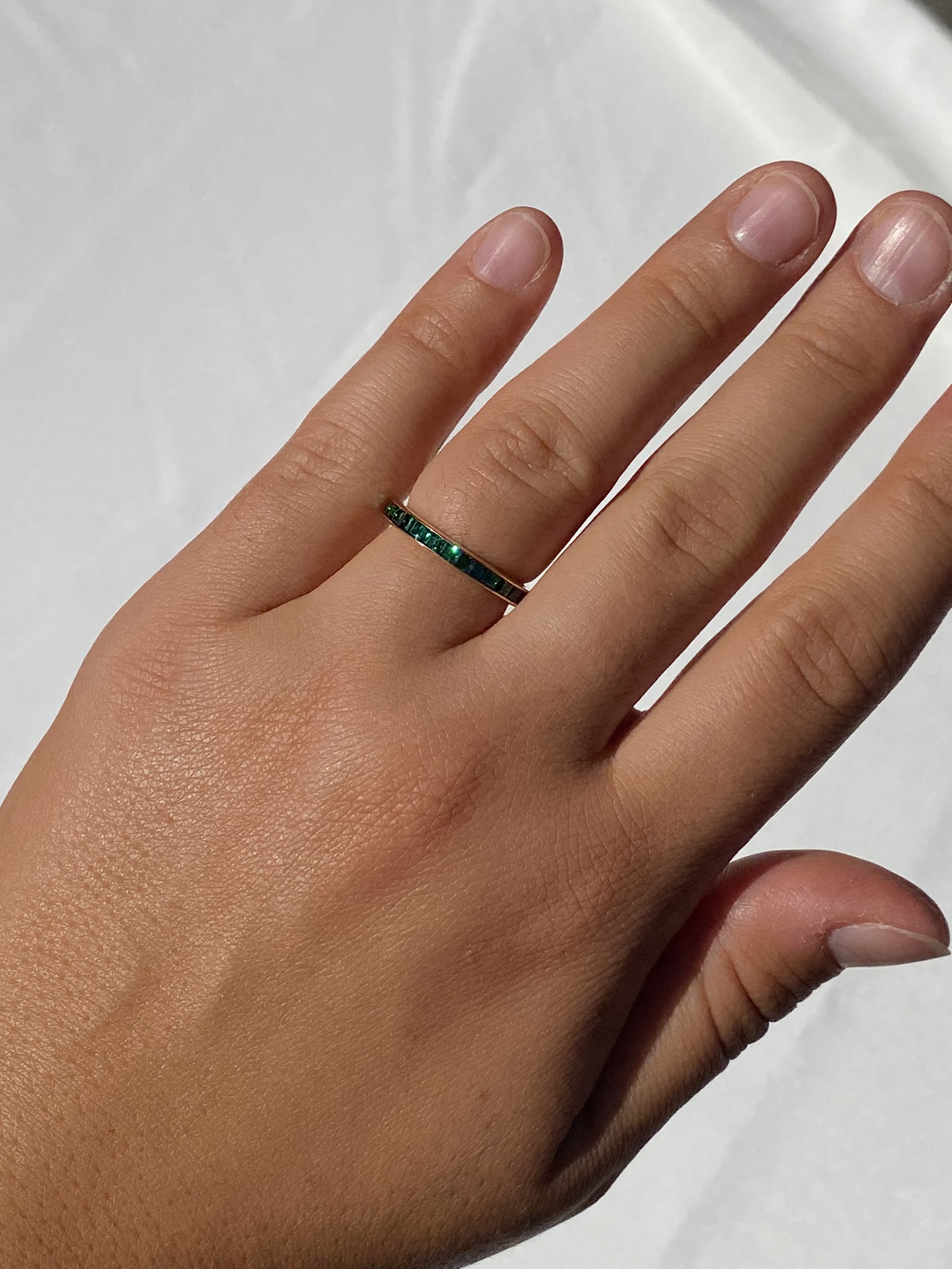 SOLD - The 49th Street: Vintage Channel Set Emerald Eternity Band - Image 7