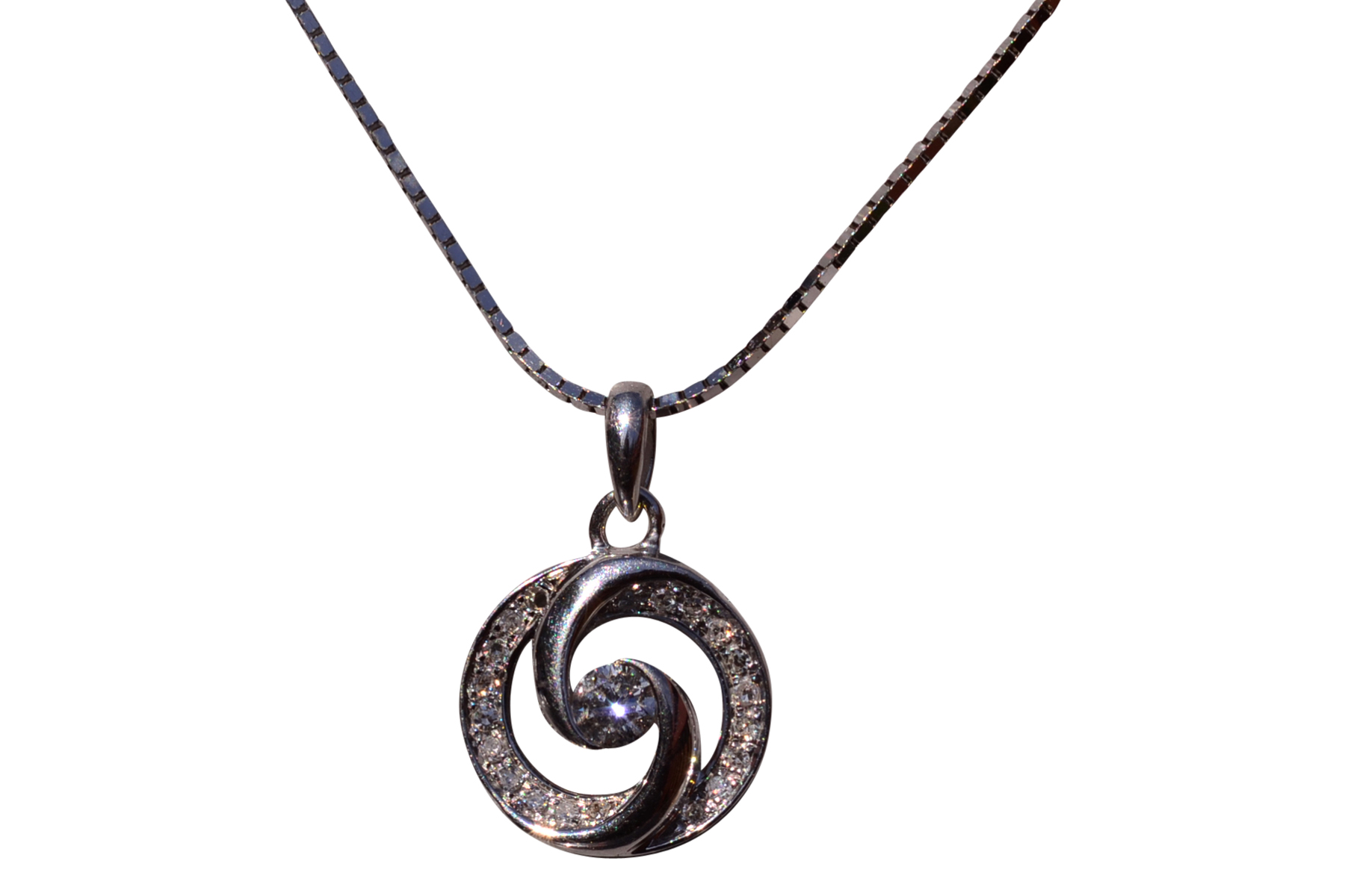 The 127th Street: Spiralized Diamond Necklace in White Gold