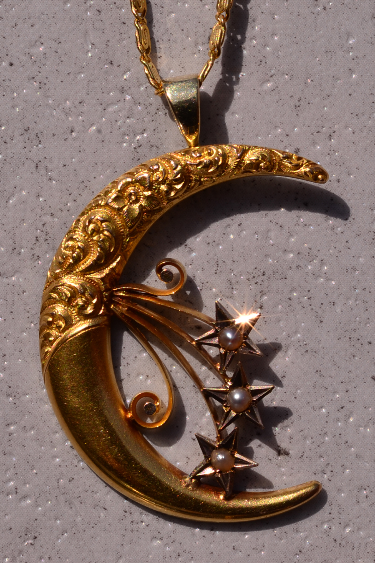 The 124th Street: Art Nouveau Era Crescent Pendant with Seed Pearls - Image 2