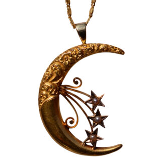 The 124th Street:  Art Nouveau Era Crescent Pendant with Seed Pearls