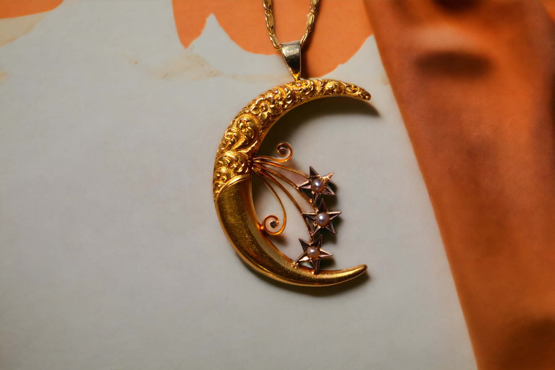 The 124th Street: Art Nouveau Era Crescent Pendant with Seed Pearls - Image 6