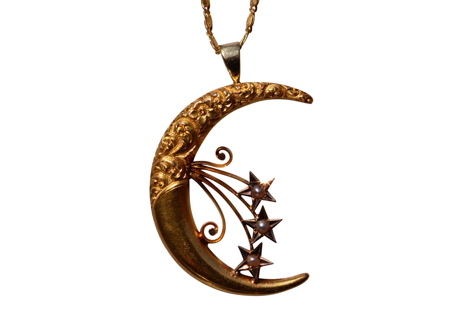 The 124th Street: Art Nouveau Era Crescent Pendant with Seed Pearls