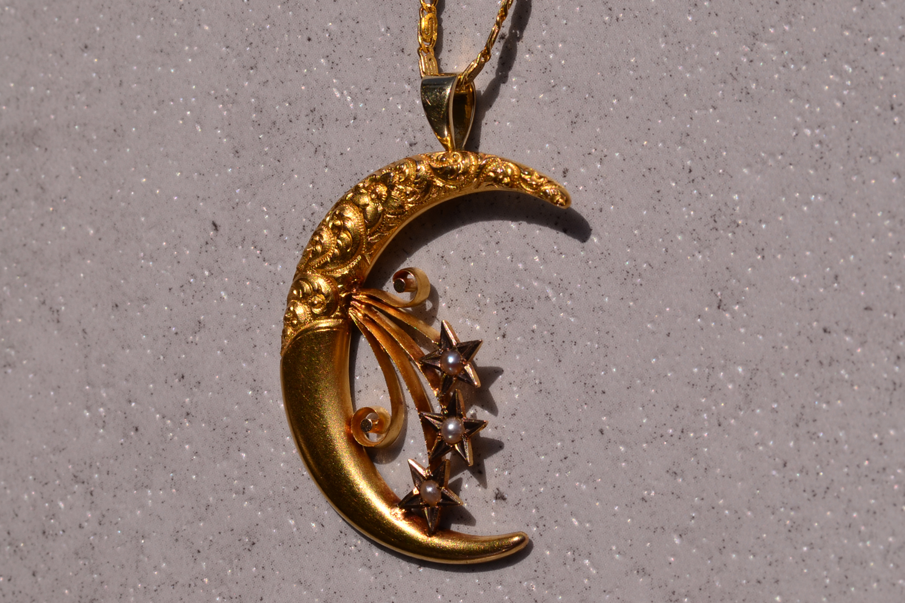 The 124th Street: Art Nouveau Era Crescent Pendant with Seed Pearls - Image 3