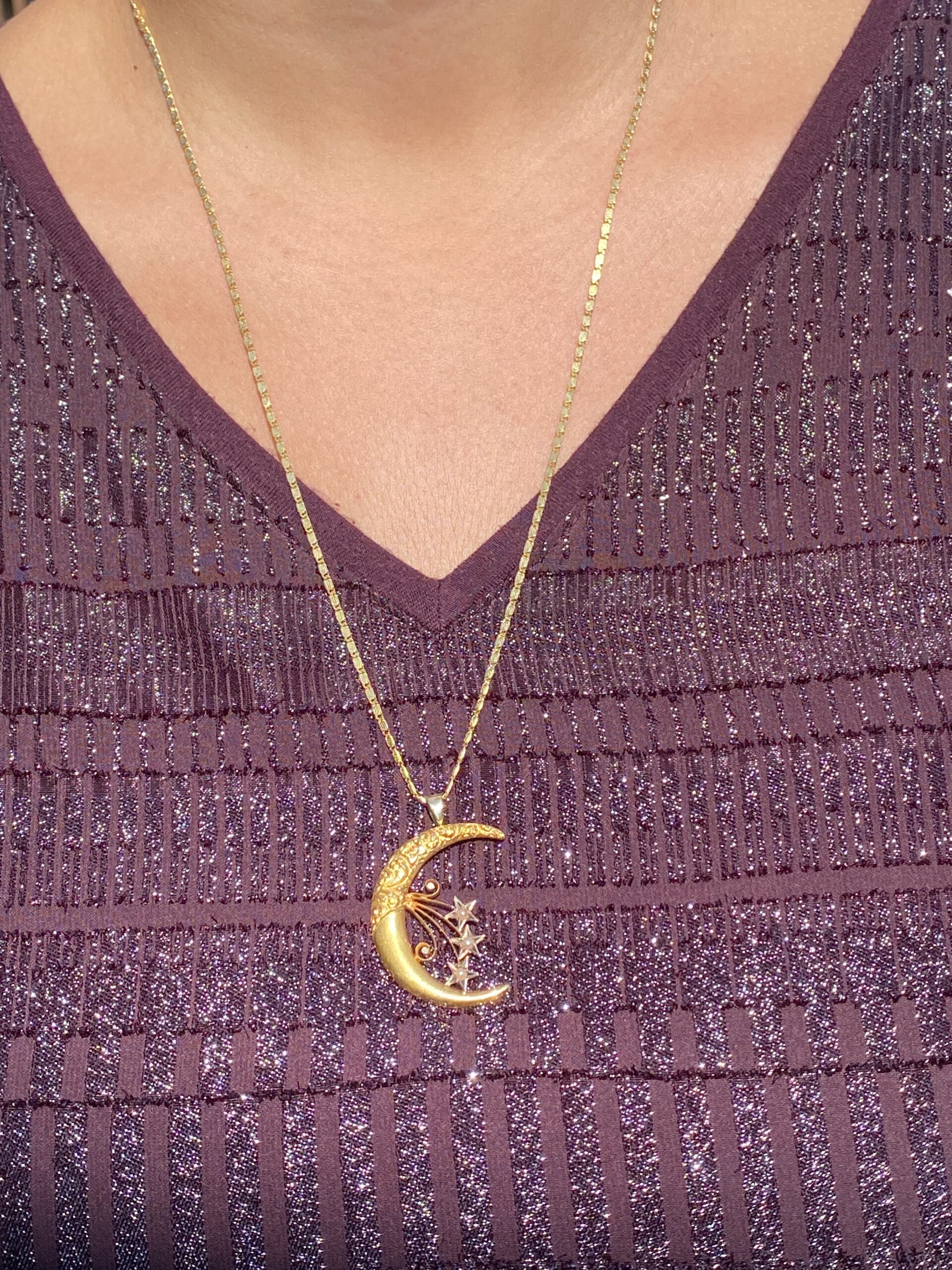 The 124th Street: Art Nouveau Era Crescent Pendant with Seed Pearls - Image 5