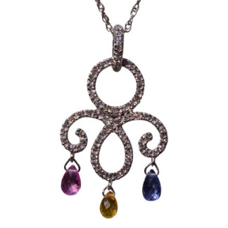 The 116th Street: Multi Color Sapphire and Diamond Dangler Necklace