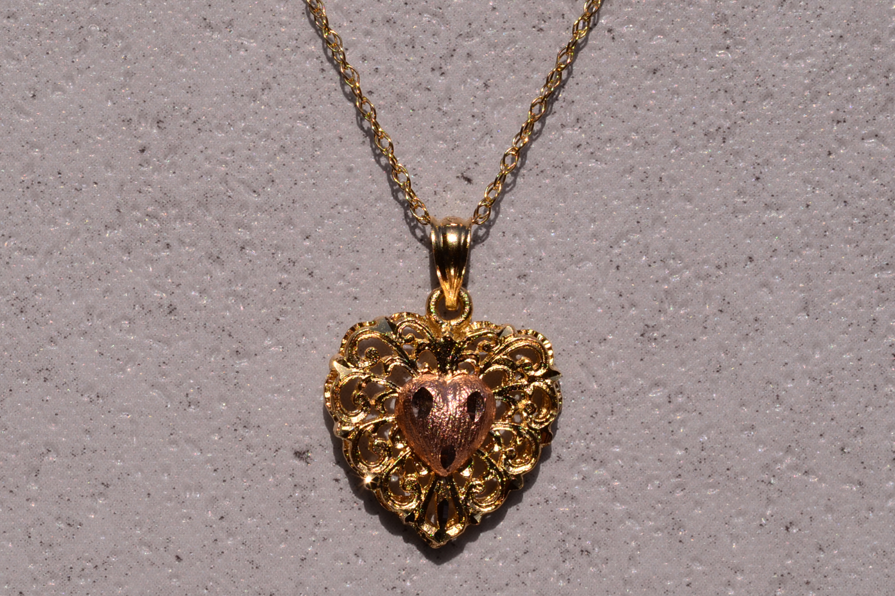 The 187th Street: Beverly Hills Gold Signed Two Tone Heart Pendant - Image 2