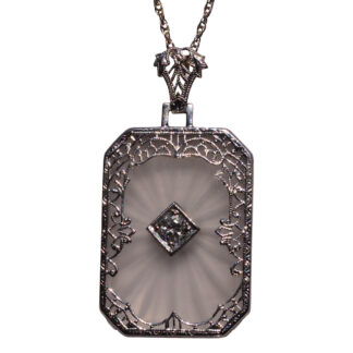 SOLD - The 106th Street: Antique Art Deco Filigree Camphor Glass Pendant with Diamond