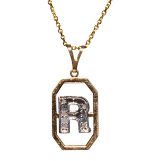 SOLD - The 95th Street: 1980's R Pendant in White and Yellow Gold with Natural Diamonds