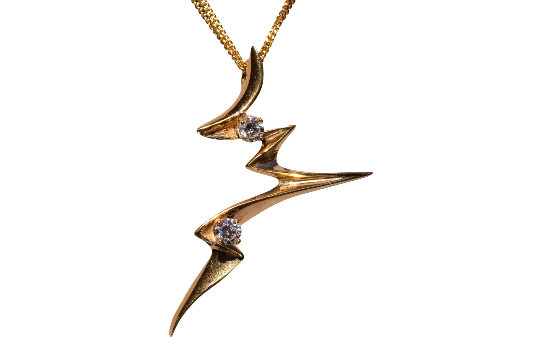 The 144th Street: Yellow Gold Lightning Pendant with Natural Diamonds