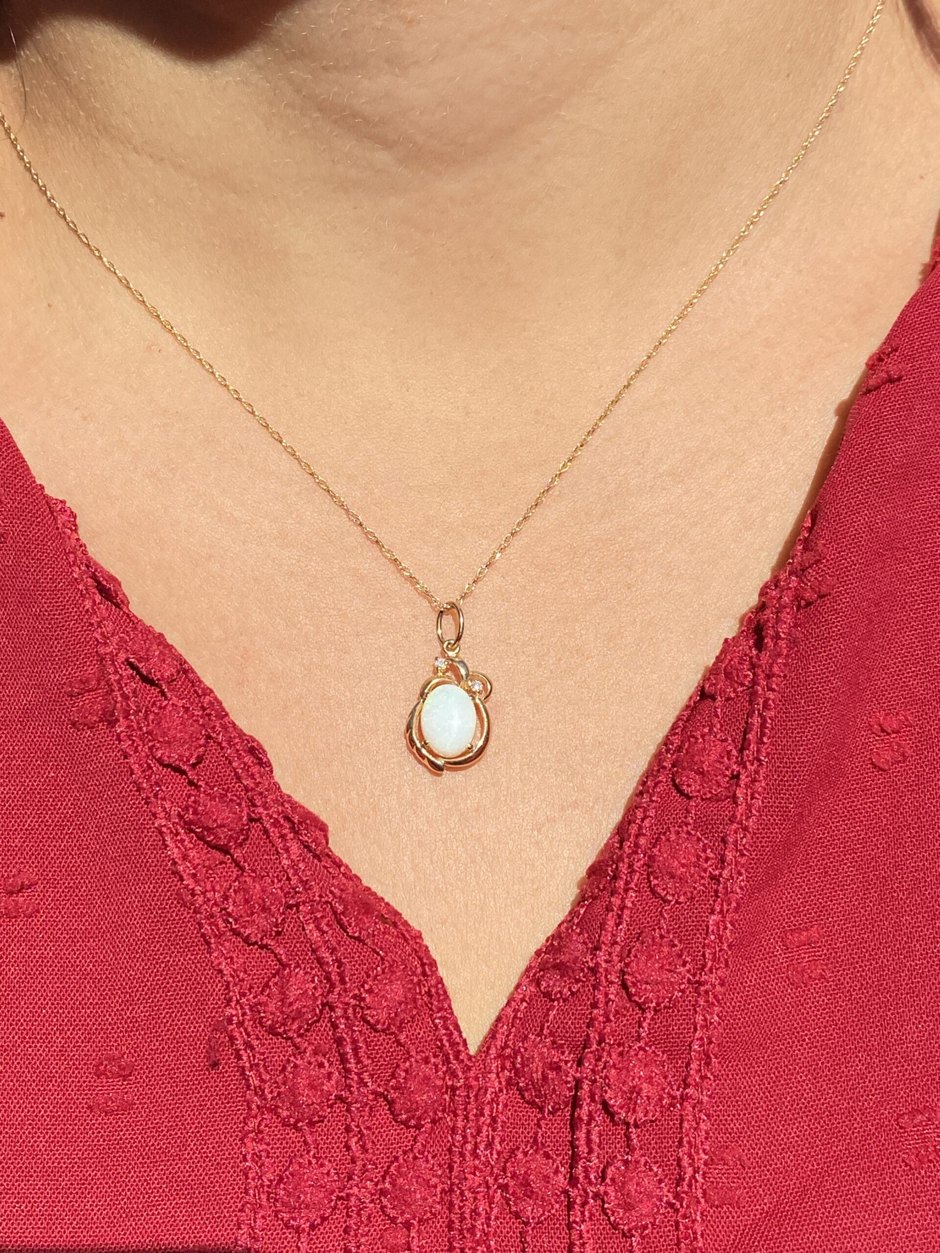 The 98th Street: Australian Opal and Diamond Mid Century Necklace in Yellow Gold - Image 4