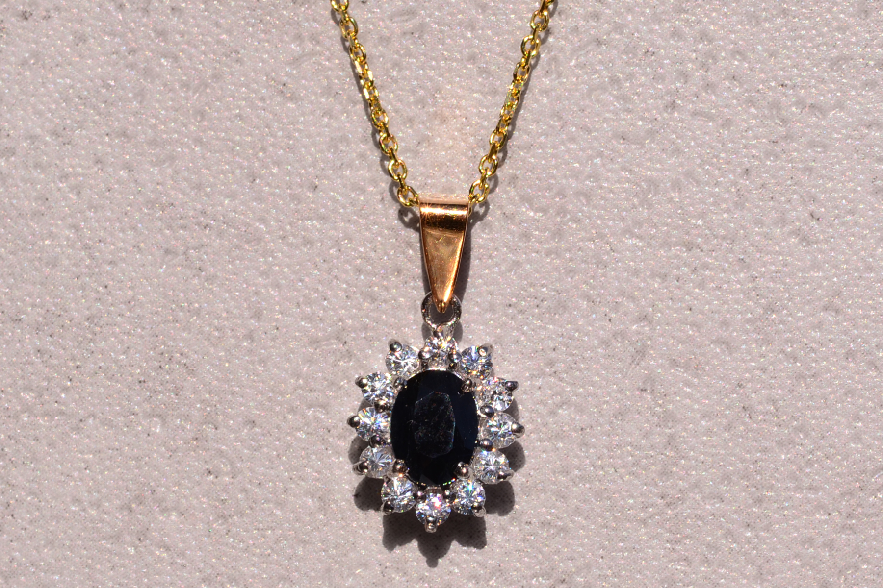The 145th Street: Vintage Sapphire and White Sapphire Halo Pendant - Image 2