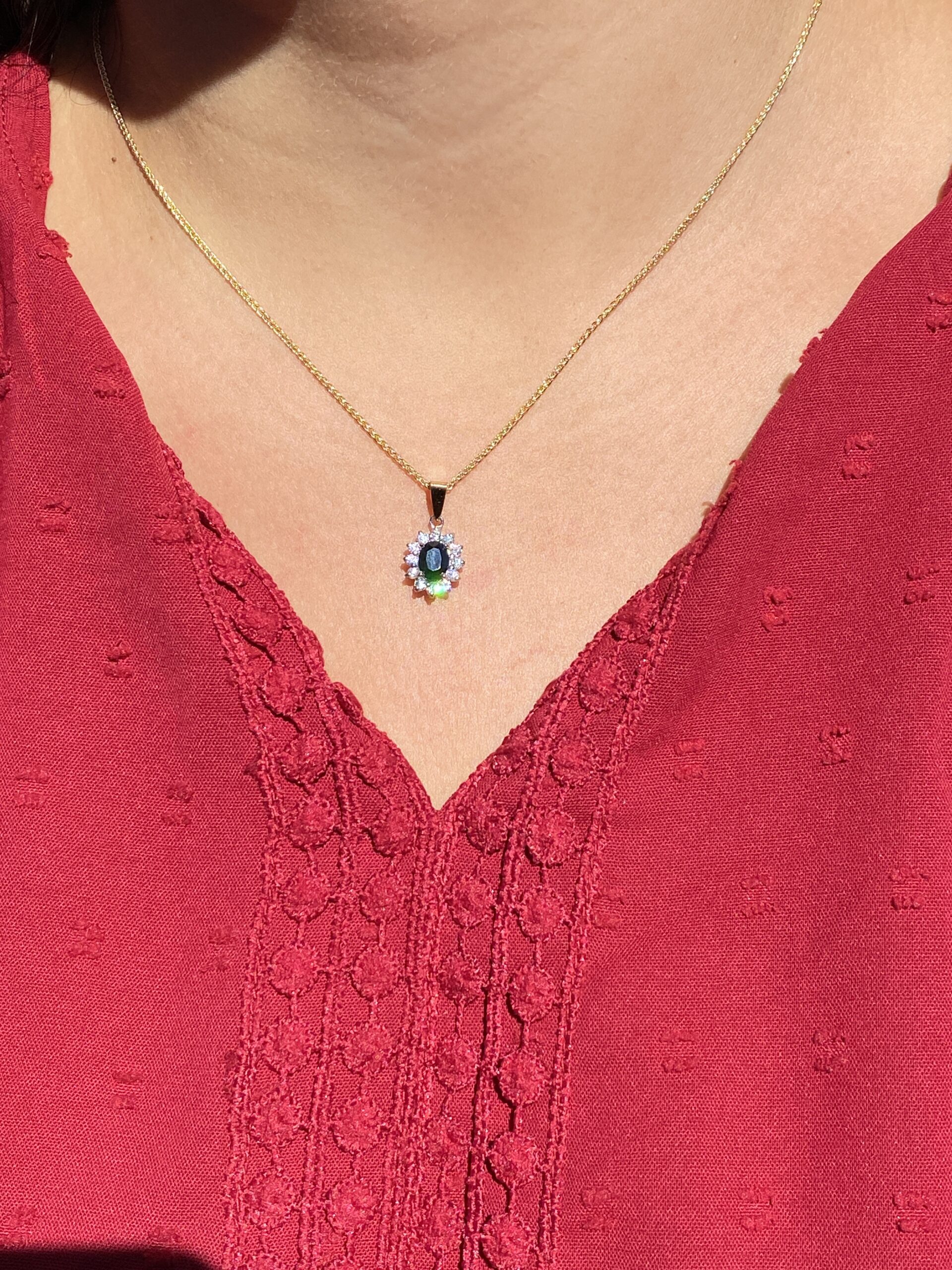 The 145th Street: Vintage Sapphire and White Sapphire Halo Pendant - Image 4
