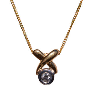The SOLD - 107th Street:  X and O Diamond Pendant in White and Yellow Gold
