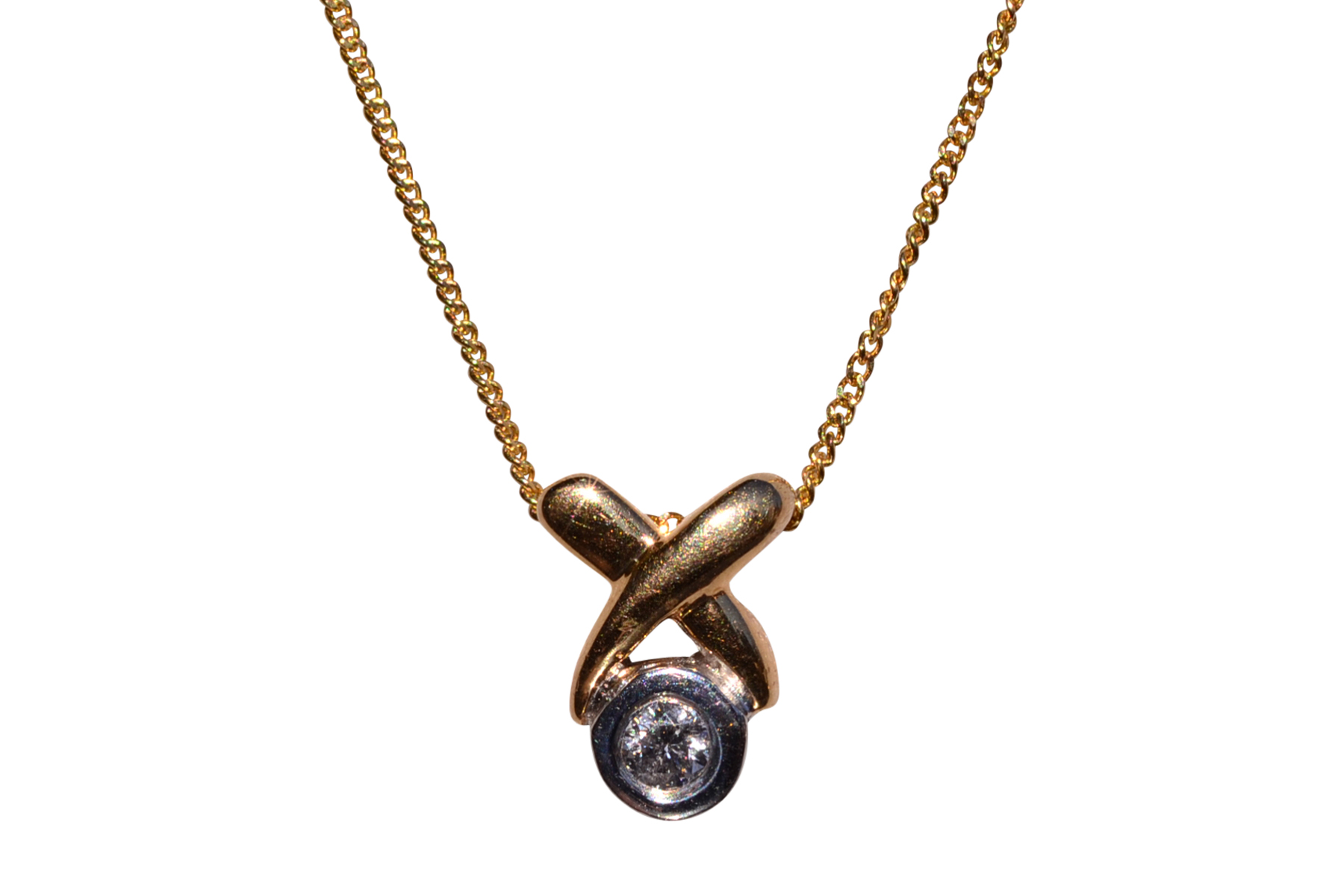 The SOLD - 107th Street: X and O Diamond Pendant in White and Yellow Gold