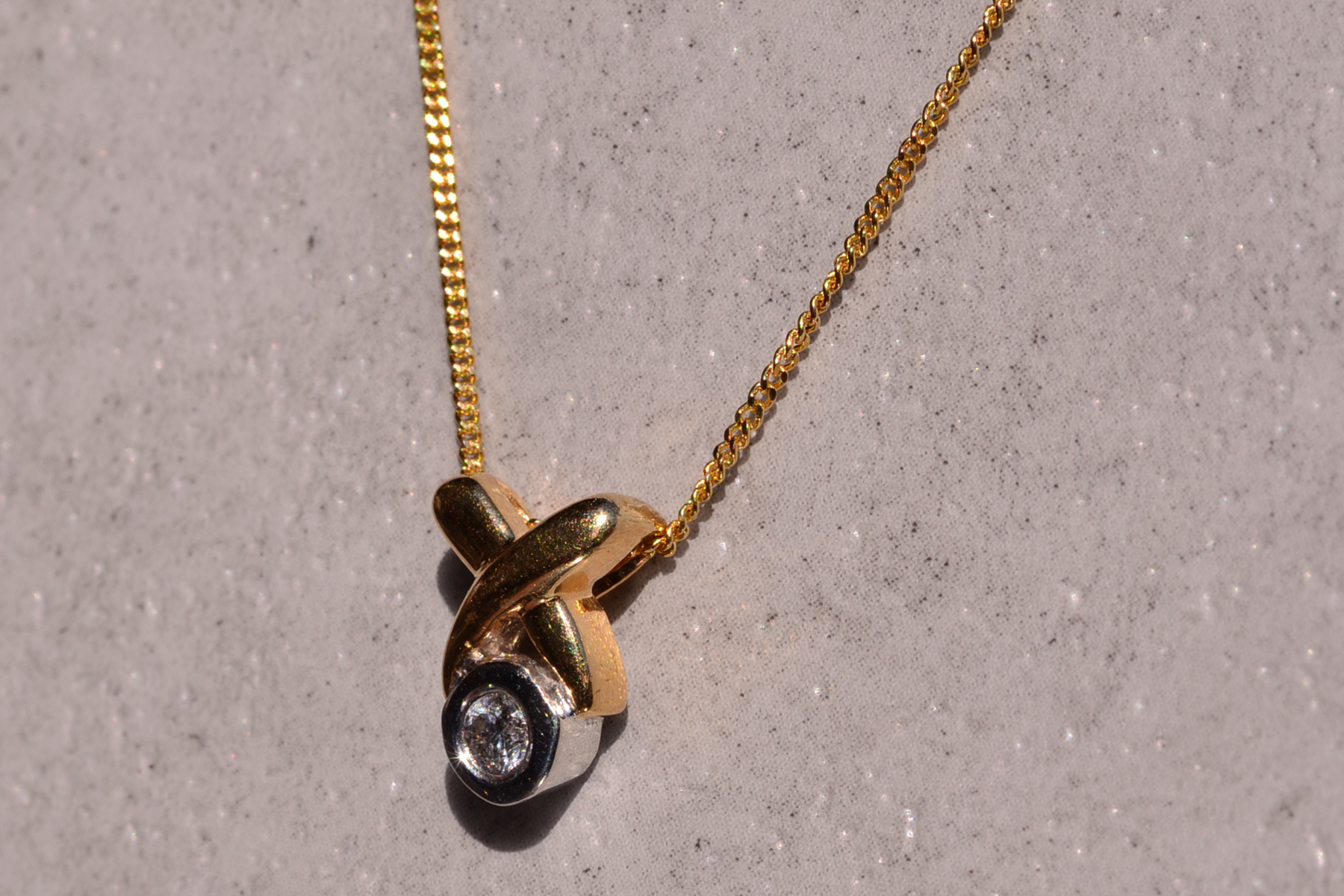 The SOLD - 107th Street: X and O Diamond Pendant in White and Yellow Gold - Image 3