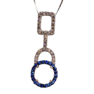 The 96th Street:  Sapphire and Diamond Pendant in White Gold