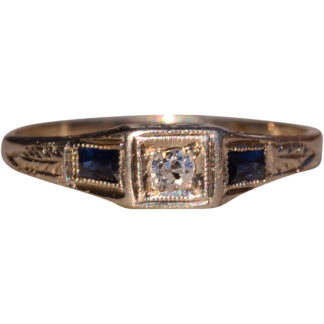 SOLD - The 154th Street: Antique Art Deco Diamond and Sapphire Ring in White Gold