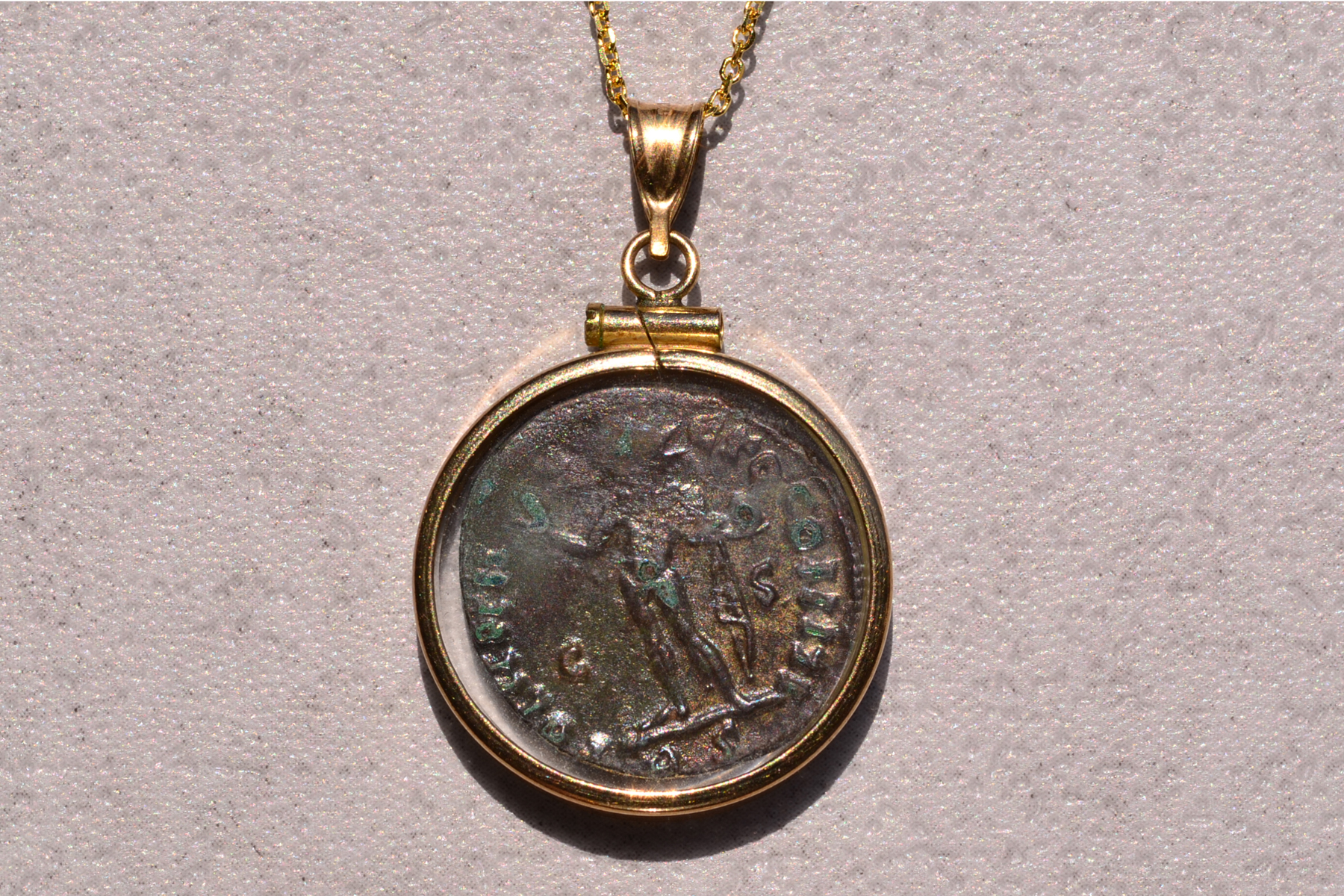 SOLD - The 149th Street: Ancient Coin Pendant in Encapsulated in Glass and Yellow Gold Frame - Image 2