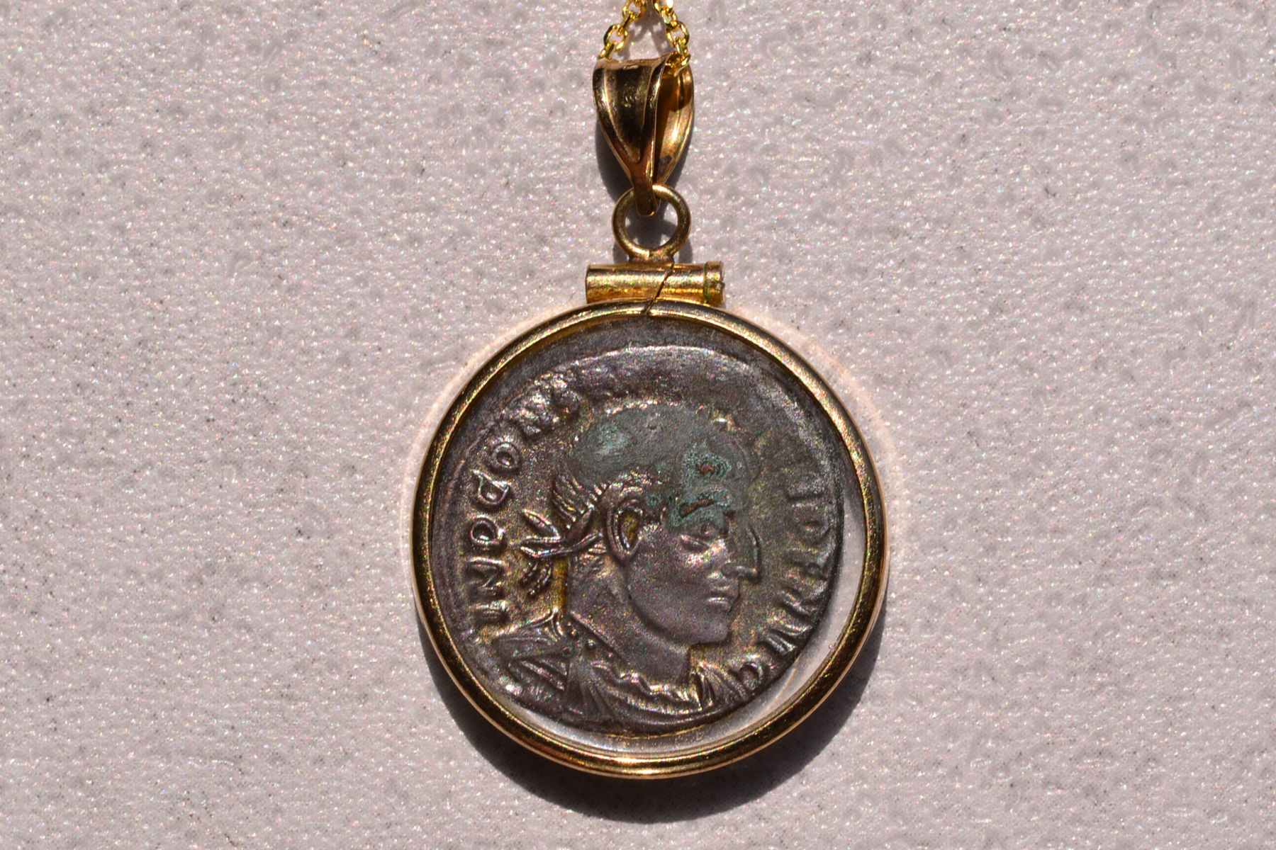 SOLD - The 149th Street: Ancient Coin Pendant in Encapsulated in Glass and Yellow Gold Frame - Image 3