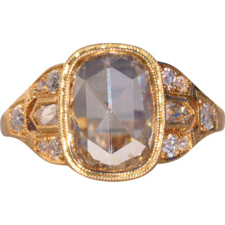 The 71st Avenue: Signed Rose Cut Natural Diamond Ring with European Cut and French Bullet Cut Diamonds