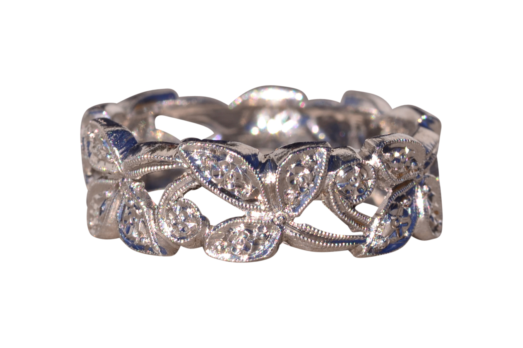 SOLD - The Bastide: Antique Foliage Eternity Filigree Band in Platinum