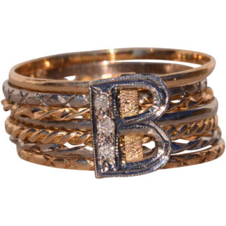 The Big B: Antique Two Tone B Ring with Natural Diamonds