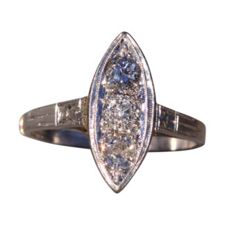 The Vincenza: Antique Navette Shaped Natural Diamond Ring in Platinum